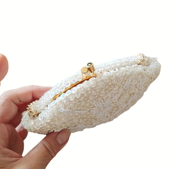 Ivory Cream Beaded with Sequin Mini Evening Handbag - Picture 5 of 17